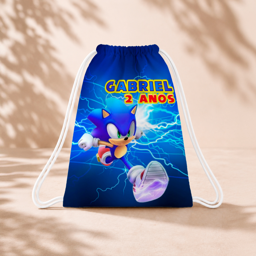 10 Mochila Personalizada Infantil 18x26 Sacolinhas Surpresa Festa Aniversário Lembrancinha Sonic Azul