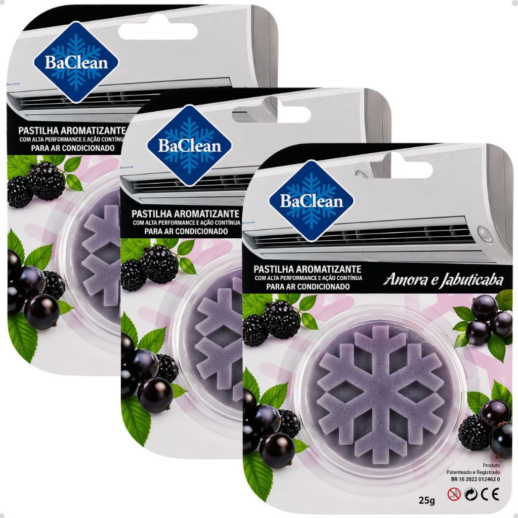 Kit 3 Pastilhas Aromatizante Ar Condicionado Amora e Jabuticaba