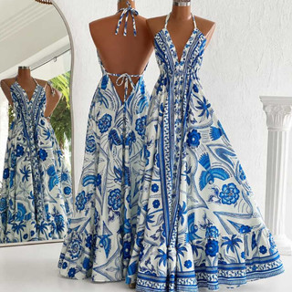 Vestido Indiano Longo Boho Chic estampado Hippie Chic Baju India com ajuste de regulagem veste ate um Plus size