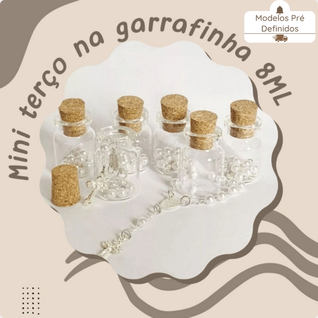 Lembrancinha Mini Terço no Pote de Vidro Personalizado Religioso Batizados Eucaristia Comunhão