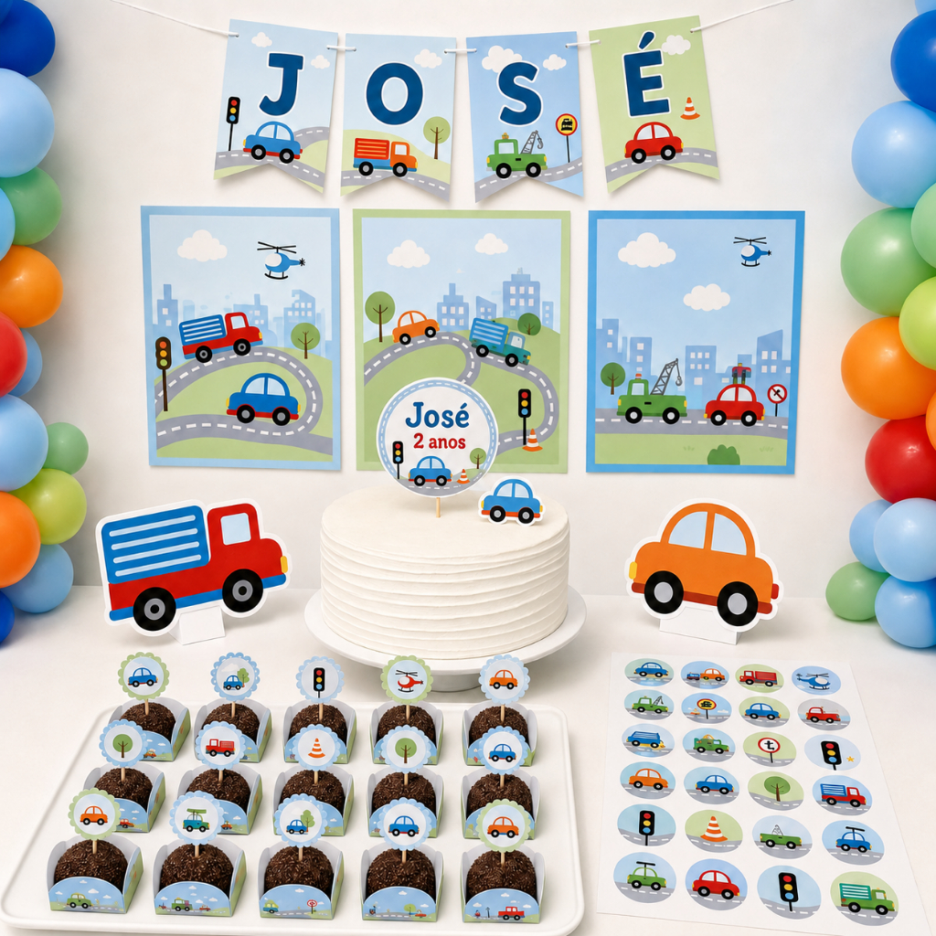 ENVIO IMEDIATO | Kit Festa Carrinhos | Só um Bolinho | Personalizados | Lembrancinhas | Aniversário e Mêsversário