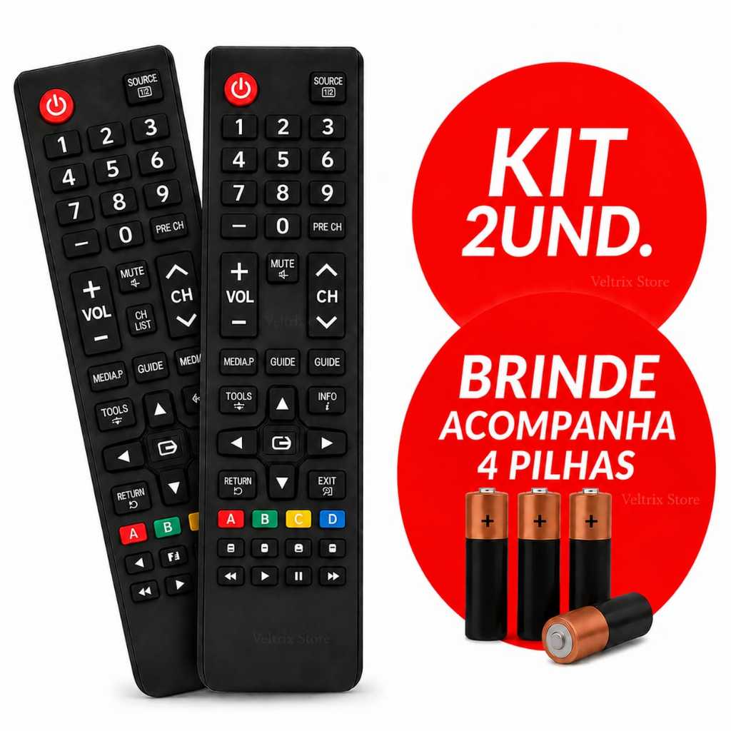 Kit Controle Remoto Compatível Samsung Smart TV com Pilhas Inclusas Pronto para 