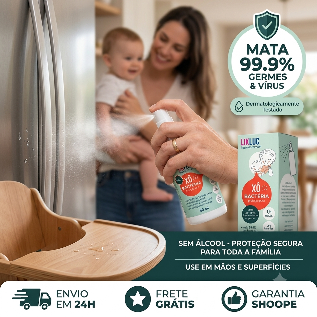 Spray Antisséptico Xô Bactéria Higienizador de mãos Uso Familiar Sem Álcool 60ml Proteção e Eficiente