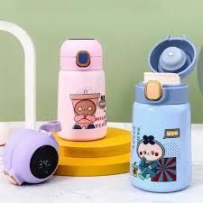 Garrafa térmica Infantil Saltitante 420ml Inox Led C/ Sensor de Temperatura Trava Rosa Lilás Azul Verde Pronta Entrega