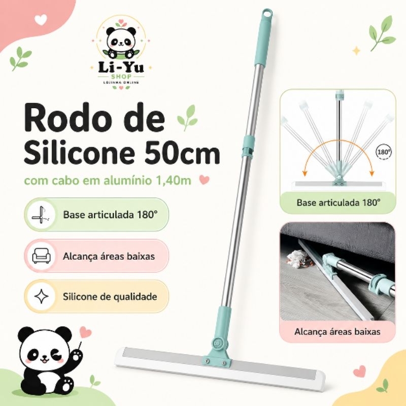 Rodo de Silicone Cabo 1,40 Kit Para Limpeza de Piso Vidros Com Gancho Secos e Molhados Uso Duplo Vassoura Mágico
