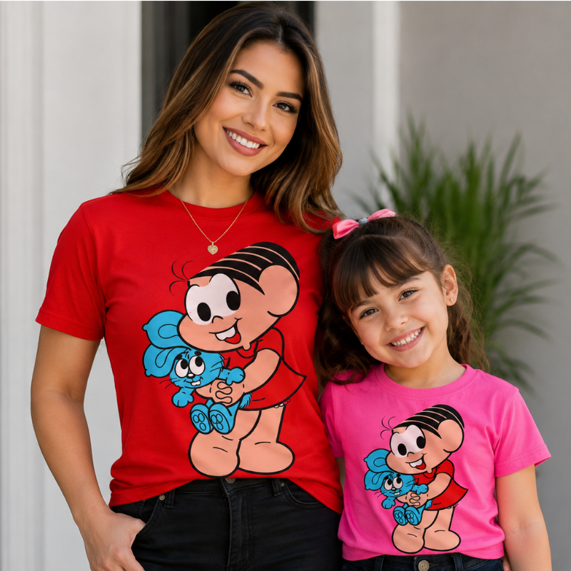 camiseta estampada adulta infantil feminina monica delicada moderna mae filha criança blusa menina estilosa tendencia