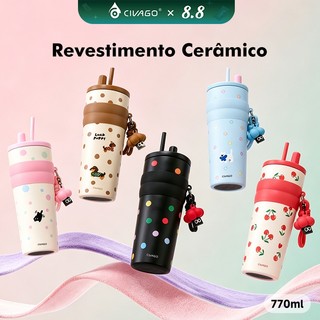 CIVAGO Fashion Garrafa Térmica Inox 770ml Revestimento Cerâmico com Canudo e Tampa Antiva…