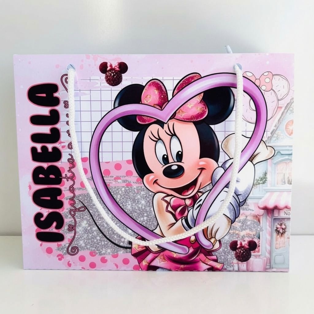 Kit Sacolinha Personalizada Minnie Confeiteira Pegue e Monte Lembrancinha para Festa de Aniversário