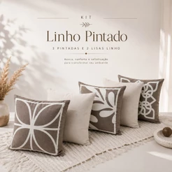 Kit 5 Capas de Almofada Decorativas 45x45cm em Linho Pintado Decorativas Tecido Macio