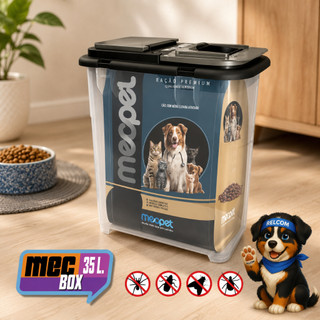Pote Com Tampa Dispenser Ração De Pet Cão Gato 35 Litros 15kg Resisnte Mec Pet