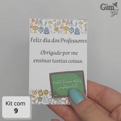 Kit com 9 - Cartão Tag Presente Dia dos Professores. Papel Opeline. Obrigada por...