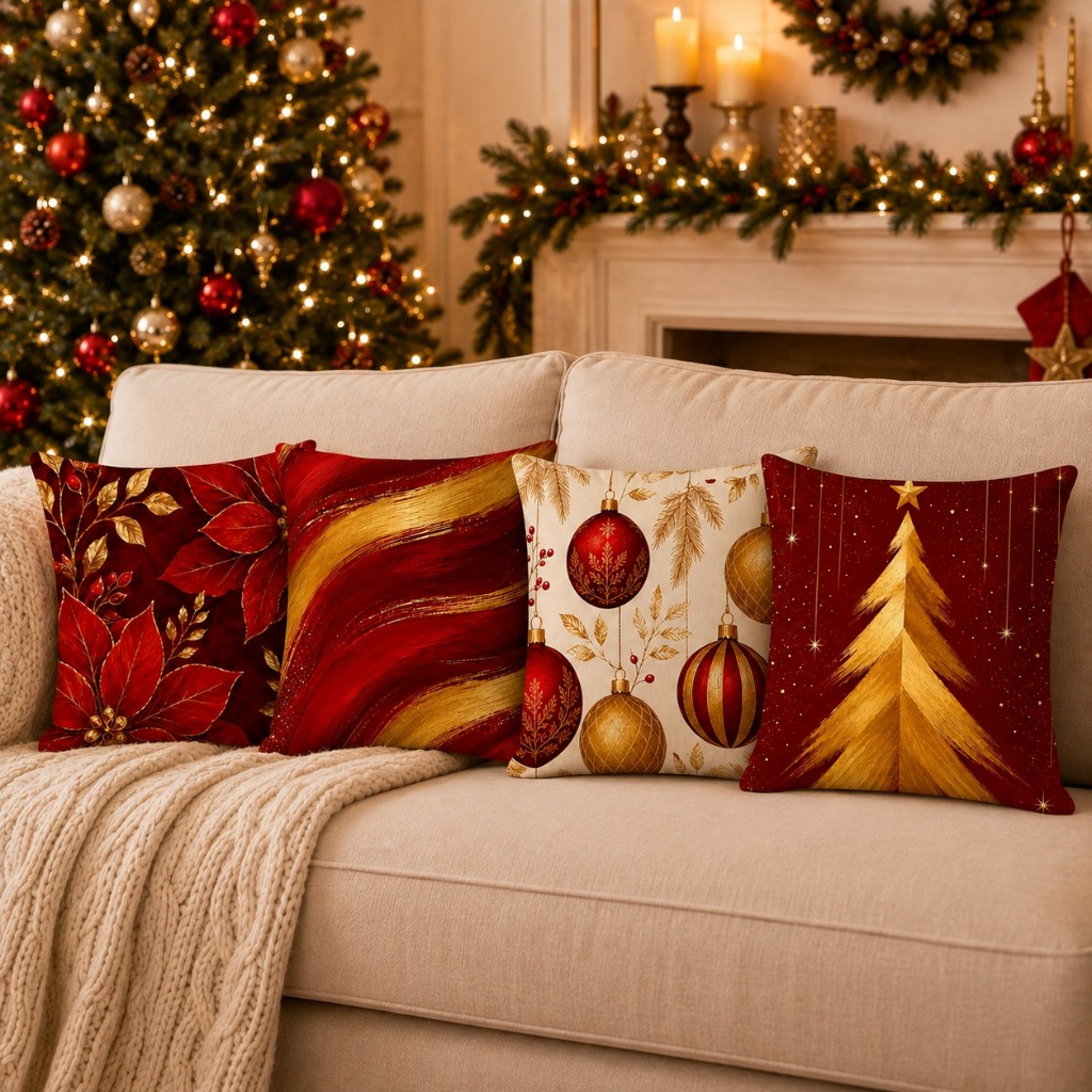 Capas Natalinas Kit com 4 Capas para Almofadas Decorativas 45X45 Decoração Natal