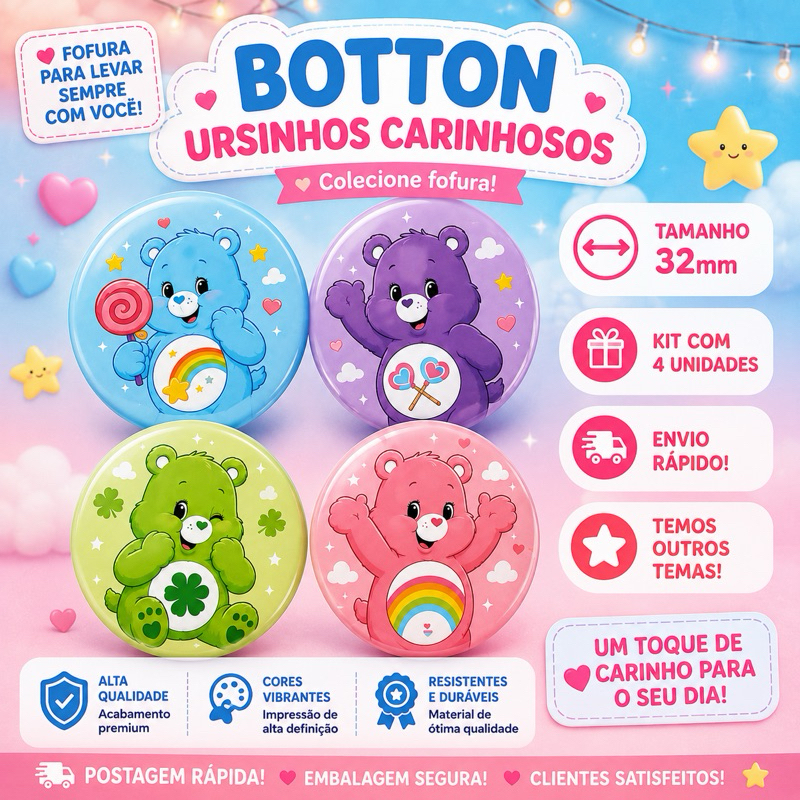 Kit botton personalizado Ursinhos Carinhosos - Aniversario - Formatura - cha revelação - Lembrancinha