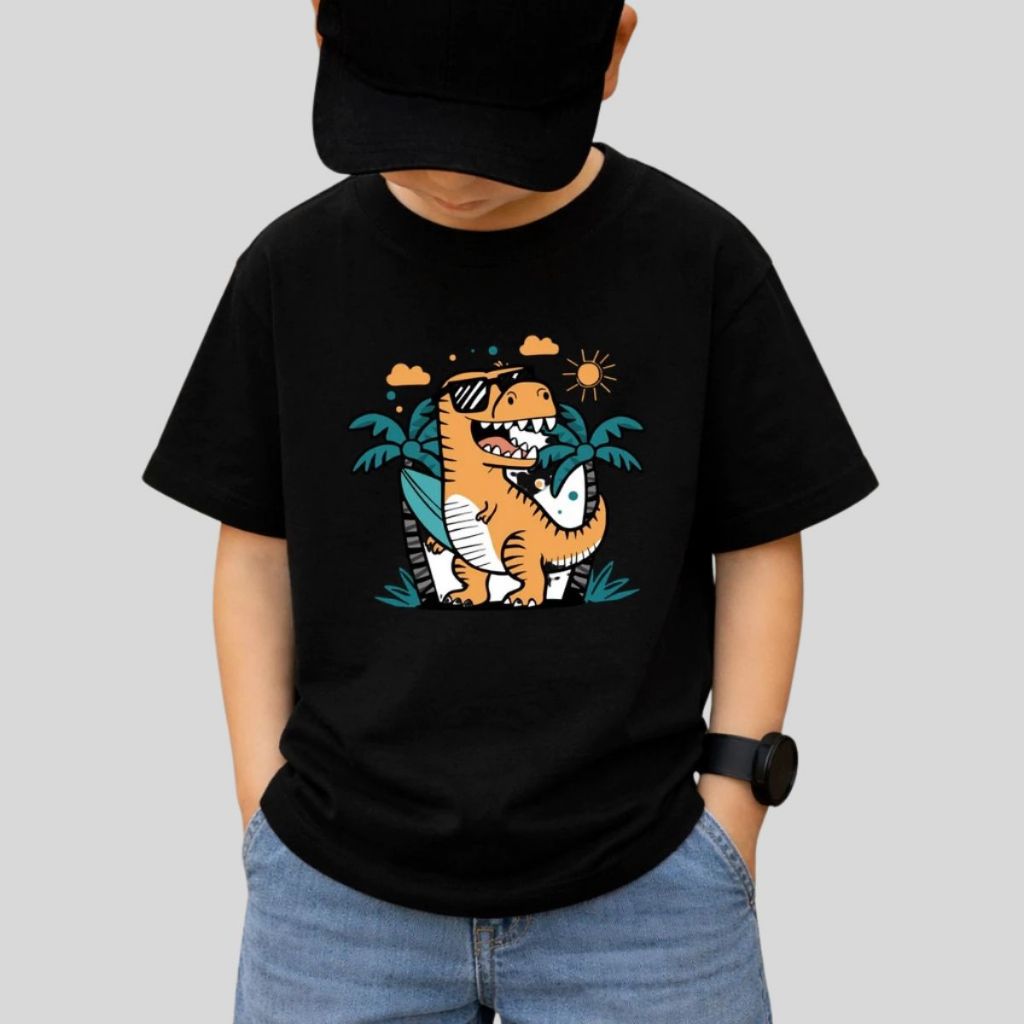 Camiseta Infantil Estampada Dinossauro Estiloso com Óculos Divertida Casual Estilo Verão