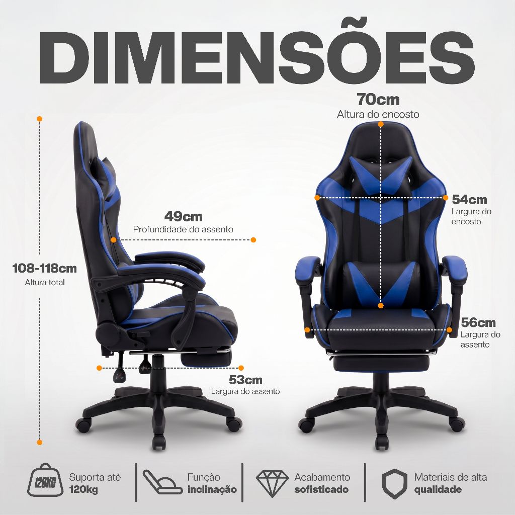 Cadeira Gamer Profissional Escritório Ergonômica Reclinável Confortável Com Rodinha E Apoio Para Pés · foto 2