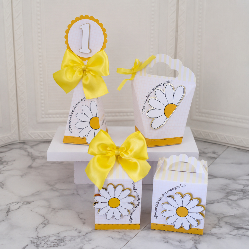 KIT PEGUE E MONTE Kit Margaridas- 4 modelos | Lembrancinhas Festa Infantil | Caixinhas personalizadas