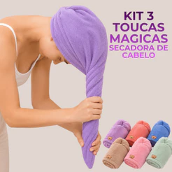 Kit 3 Touca Para Seca Cabelo Mágica Microfibra Super Absorvente Anti Frizz Secagem Rapida Para Cabelos Longos