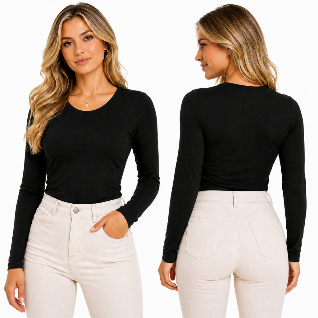 Blusa Feminina Manga Longa Básica Gola Redonda Segunda Pele Confortável do P ao GG Cores Variadas