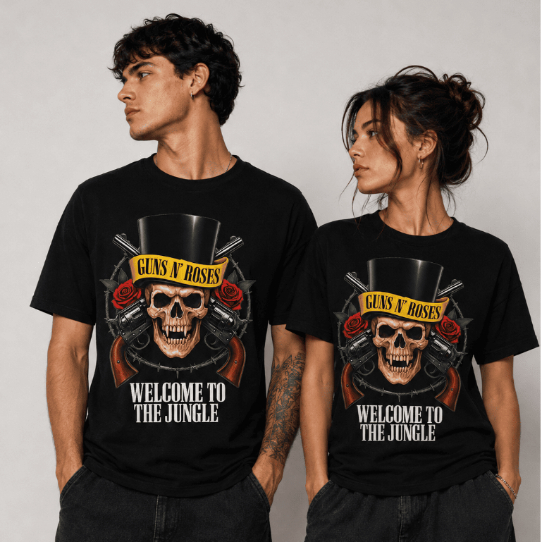 Kit Camiseta Casal Rock Guns N' Roses Camisa T-Shirt Clássica 80's Axl Rose Blusa 100% Algodão
