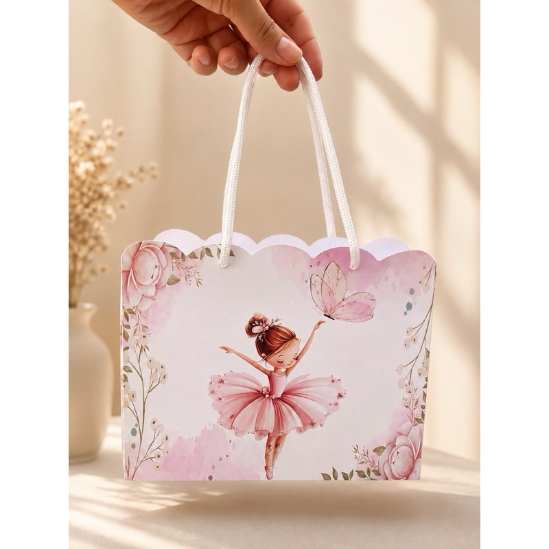 Kit Sacola Personalizada Bailarina Luxo | Lembrancinha Aniversário Infantil | Papel Offset