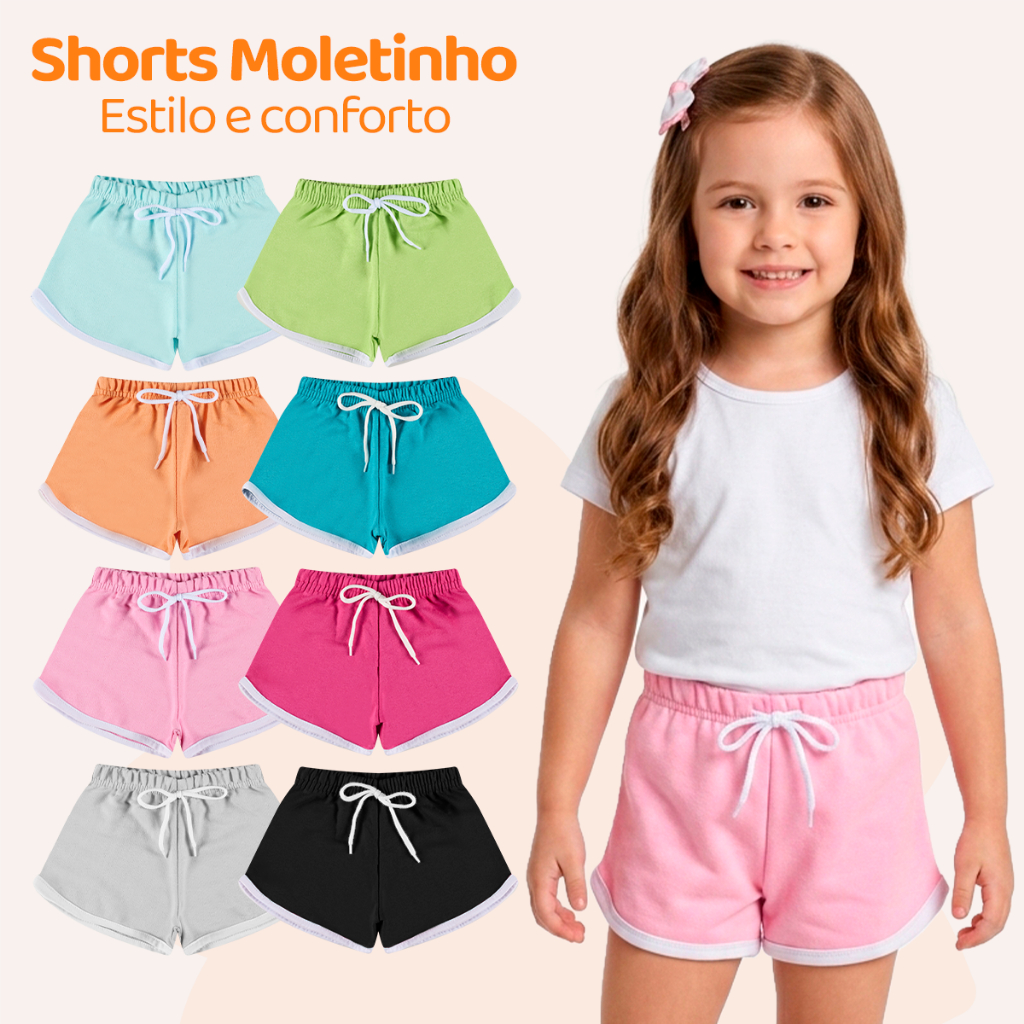 Kit 3 ou 5 Shorts Infantil Menina Blogueira Moletinho 100% Algodão Shorts Infant