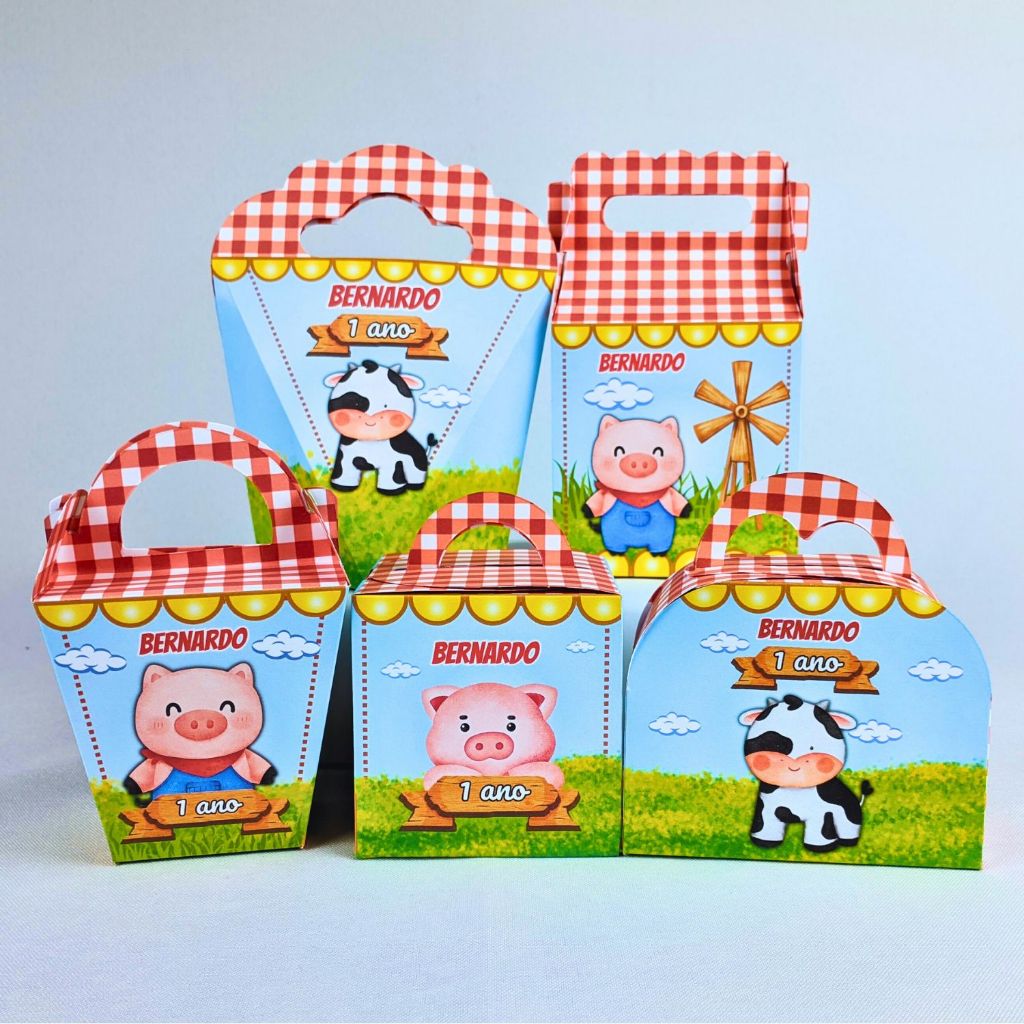 Kit 10 a 50 Caixinhas Fazendinha Vermelha Personalizada Com Alça Lembrancinhas Festa Aniversario