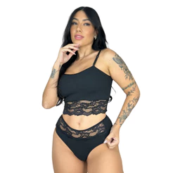 CONJUNTO CROPED MAYARA SUEDE CANELADO COM DETALHE EM RENDA