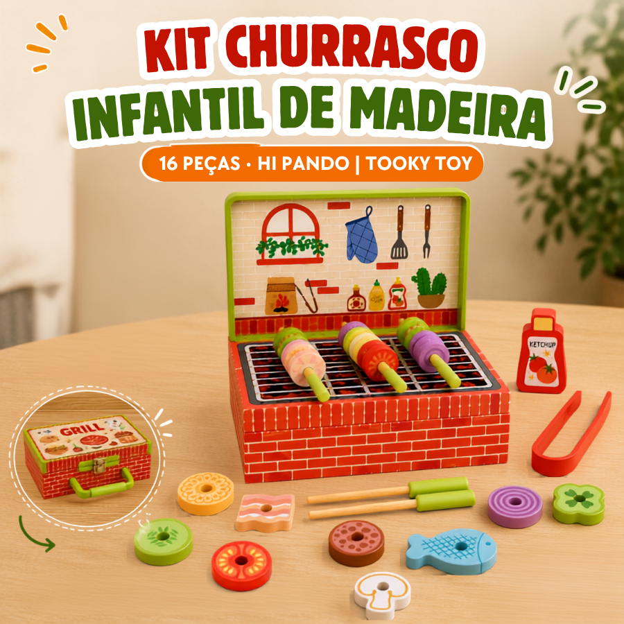 Kit Churrasco Infantil Brinquedo Grelha Acessórios Comidinha Espetinhos Simulação Churrasqueira Para Crianças
