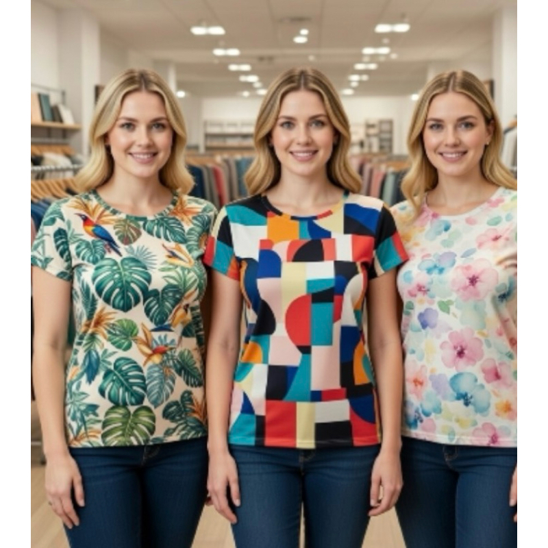 kit 5 Blusas Feminina Liganete Malha Fria Estampas Variadas