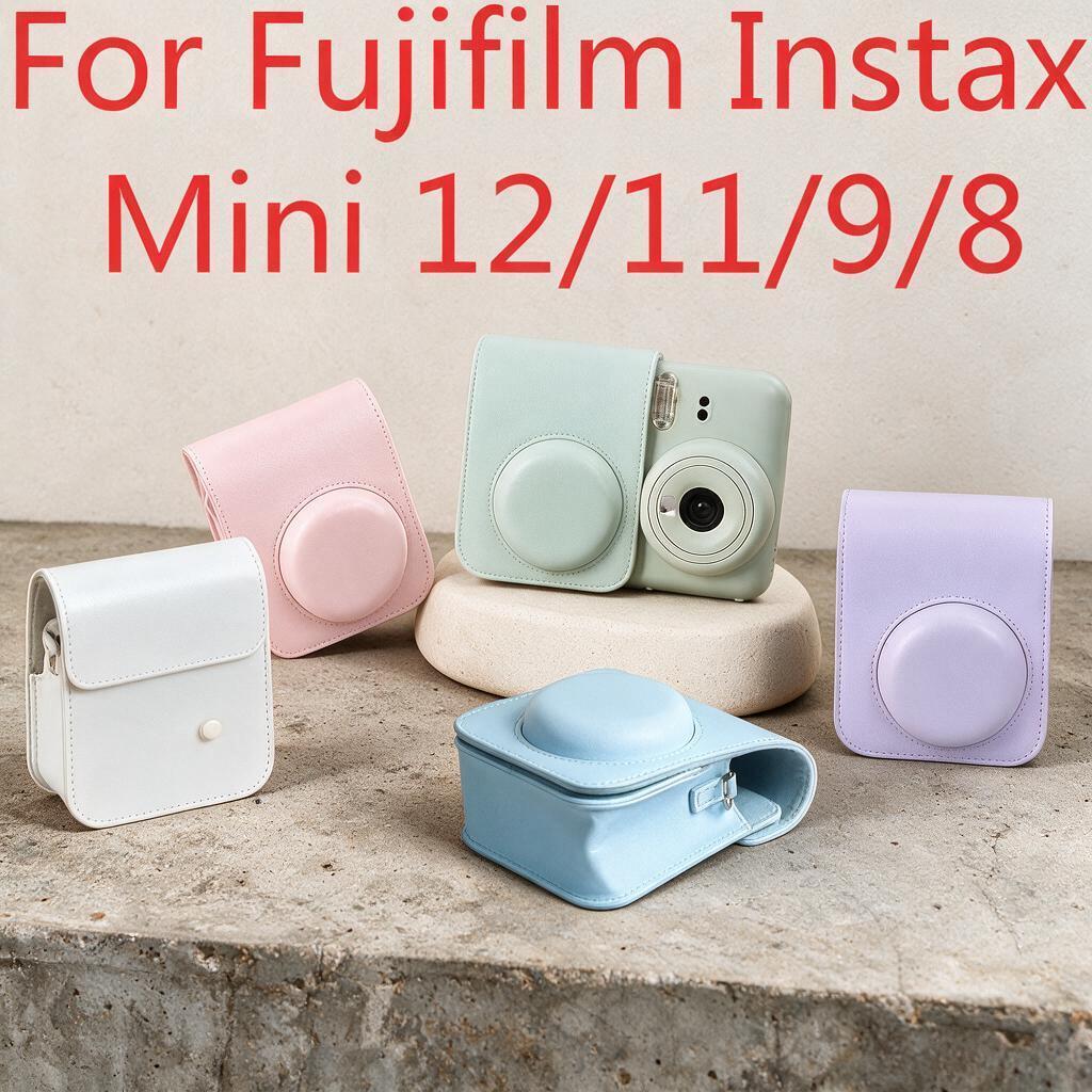 Para Câmer Fujifilm Instax Mini 12/11/9/8 Bolsa Estojo Protetor de Couro Alça de Ombro Ajustável/Removível