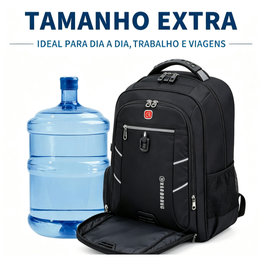 Mochila Bolsa Masculina Feminina Impermeavel Grande Entrada Usb/Fone com Cadeado