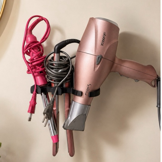 Suporte Para Secador Chapinha e Babyliss De Parede Resistente Com Ganchos Organizador 3 Em 1 Resistente Com Parafusos