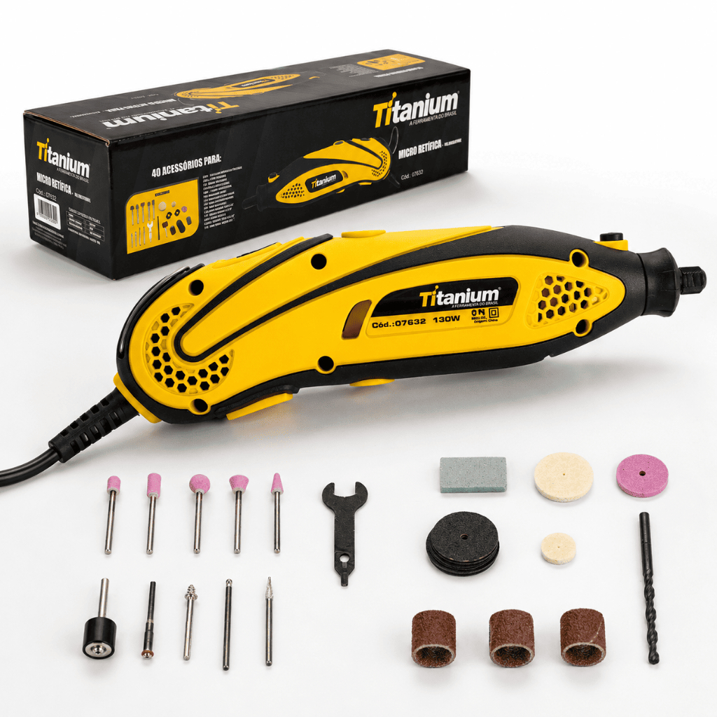 Kit Micro Retífica Ferramenta Rotativa 130W - 127V com 40 Acessórios – Titanium
