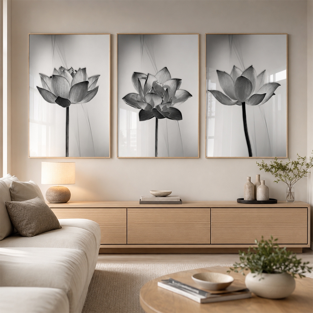 Quadro Decorativo Tríptico Floral Contemporâneo: Equilíbrio e Sofisticação