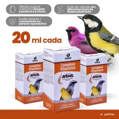 Kit 3 Avemil Complexo Vitamínico 20ml Indubras Suplemento Para Pássaros