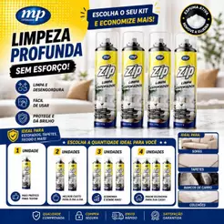 Kit 4 Limpa Estofados Espuma Mágica Limpa a Seco Zip Clean Spray 300ml 1/2/3/4 Und