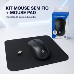 Kit Mouse Sem Fio 2.4GHz 1000 DPI com Mouse Pad 20x24cm para Ambidestro PC Notebook e Home Office