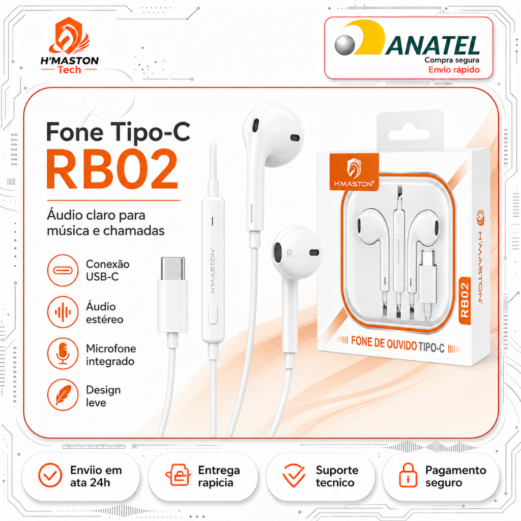 H'maston RB02 Fone De Ouvido Com Fio Iphone Fone De Ouvido Com Fio Tipo C Fone …
