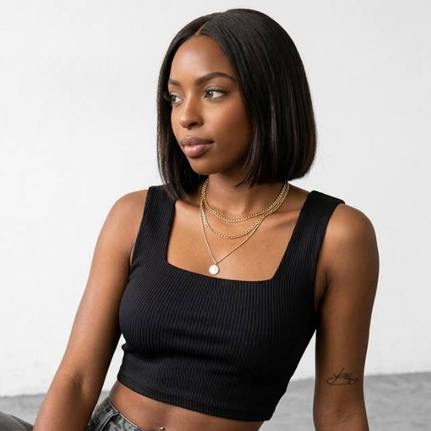 Top Cropped Feminino Canelado Regata Decote Quadrado Sem Manga Básico Tendência Moda Blogueira