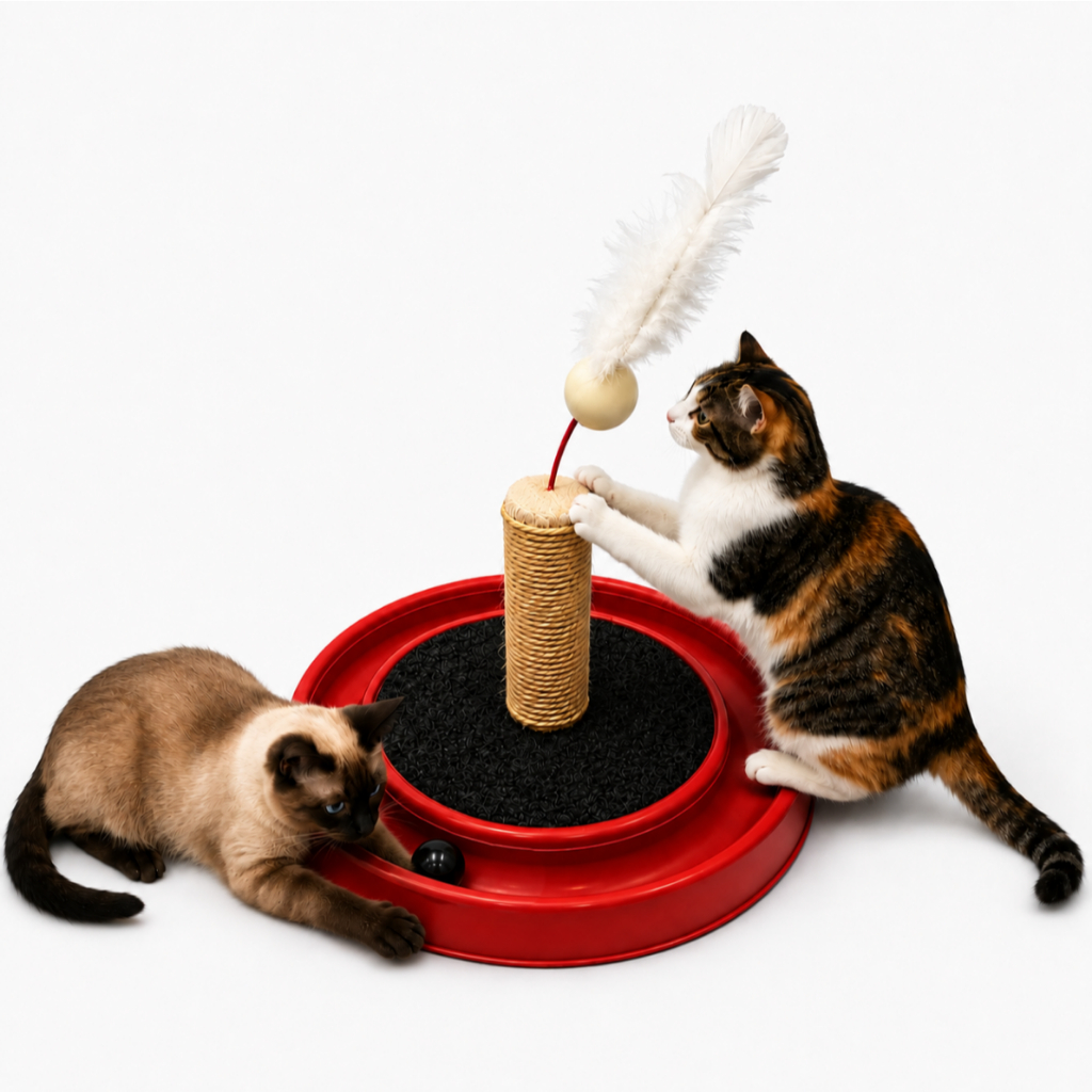 Arranhador Gato Redondo Poste de Sisal Com Bolinha e Pena Gatos Playground Interativo Brinquedo