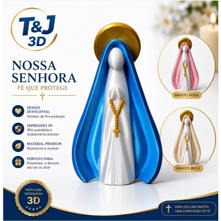 Nossa Senhora Aparecida Decorativa em Impressão 3D | Escultura Religiosa Moderna em PLA | Decoração Católica | Presente
