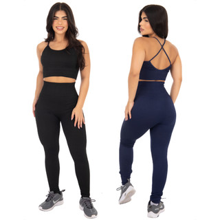 KIT2 Conjunto Fitness Top E Legging Feminina Canelado Cf Sports