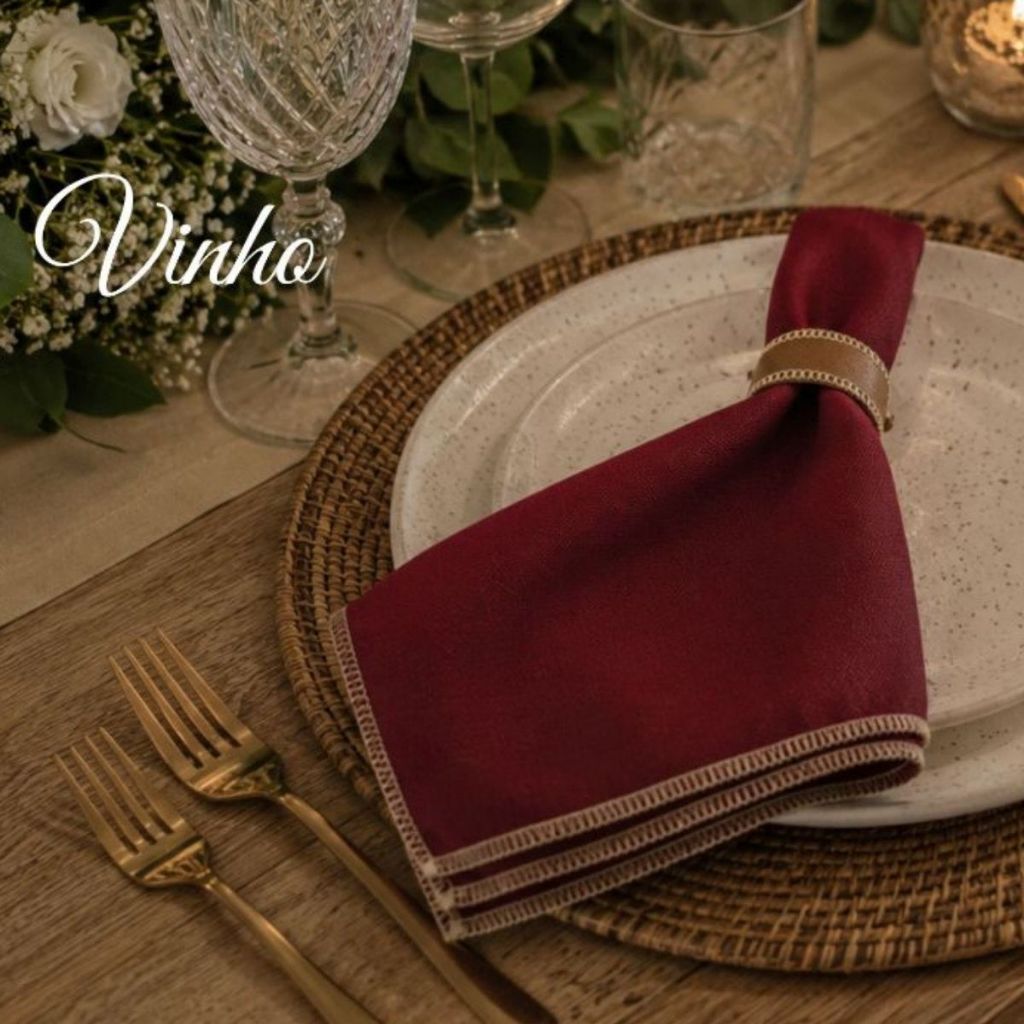 Kit 6 Guardanapos Mesa Posta Luxo com Anéis em Couro 35x35cm Casamento Buffet Eventos