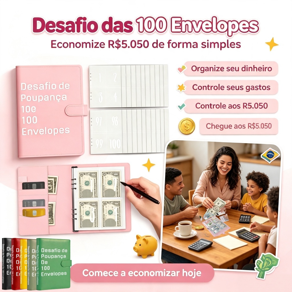 100 Envelope Desafio Fichário Folhas De Despesas Para Orçamento E Economizar Dinheiro Casais