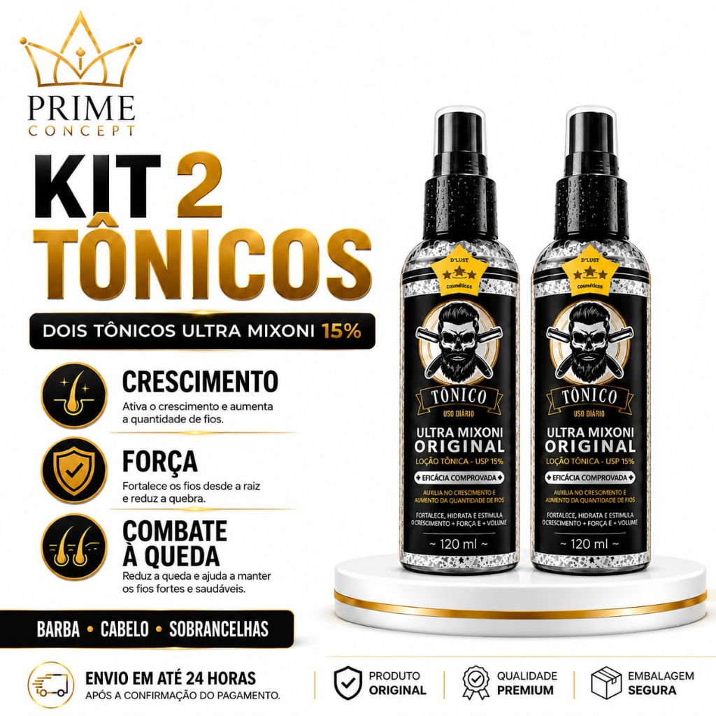 Kit 2x Tônico D’lust 15% Ultra Minoxi 120ml Original - Kit Crescimento Capilar e Barba e Sobrancelha