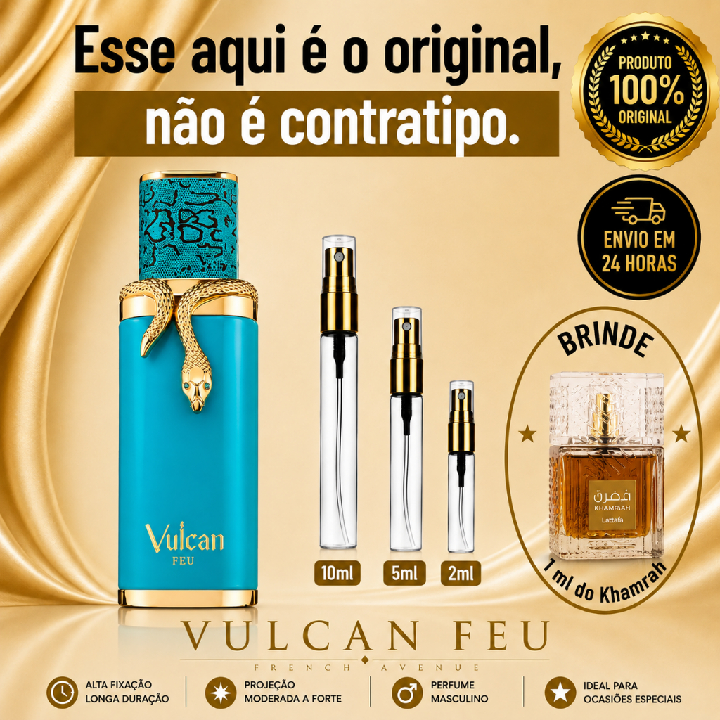 Vulcan Feu Perfume Árabe Unissex - 100% ORIGINAL - Importado - Alta Fixação - Alta Projeção - Tropical / Frutado