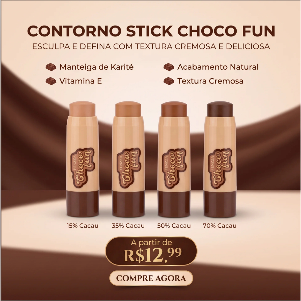 Contorno Stick Fenzza Choco Fun 4 Tons - Cremoso Alta Pigmentação Original