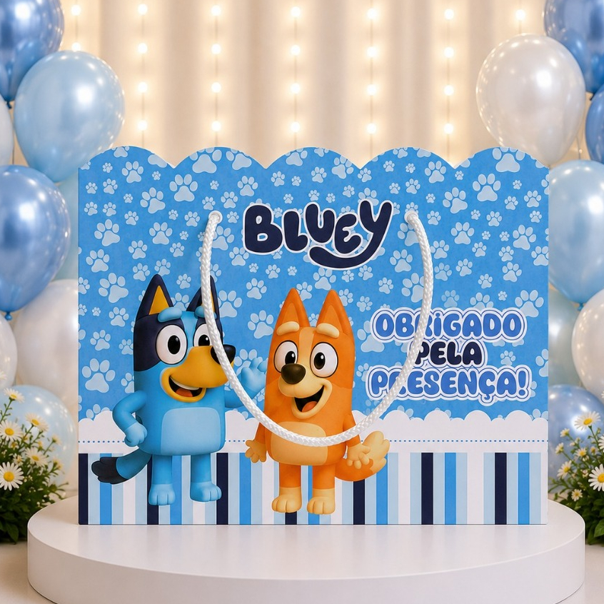 Sacolinha Surpresa Grande Personalizada Lembrancinha Bluey Menino - MONTE EM CASA