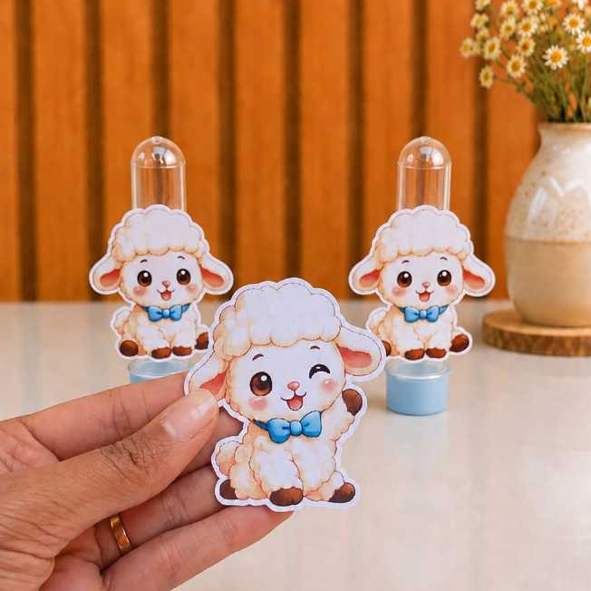Aplique para Tubete de 13cm Festa Infantil Tema Ovelhinha Azul Menino /Lembrancinha Personalizada (NÃO COMPANHA TUBETE)