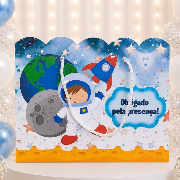 Sacolinha Surpresa Grande Personalizada Lembrancinha Astronauta Menino - MONTE EM CASA